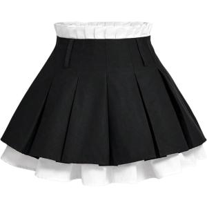 imageSOLY HUX Womens Mini Skirt Pleated High Waisted Layered A Line Color Block Casual SkirtsBlack and White