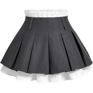 imageSOLY HUX Womens Mini Skirt Pleated High Waisted Layered A Line Color Block Casual SkirtsGrey and White