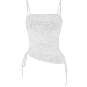 imageSOLY HUX Womens Ruched Lace Cami Top Drawstring Sleeveless Clubwear Sexy Gothic TopsSolid White
