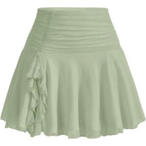 imageSOLY HUX Womens Summer Skirts High Waisted Ruffle Mini Skirts Flared Flowy Beach Short SkirtMint Green