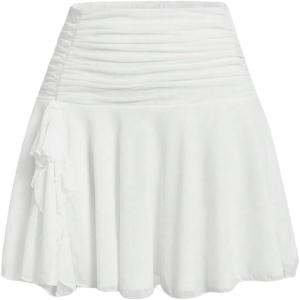 imageSOLY HUX Womens Summer Skirts High Waisted Ruffle Mini Skirts Flared Flowy Beach Short SkirtSolid White
