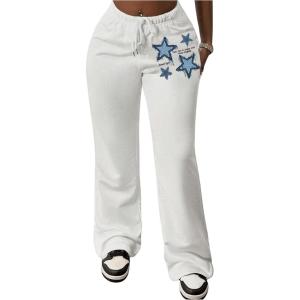 imageSOLY HUX Womens Sweatpants Graphic Print Drawstring Waist Straight Leg Casual Baggy PantsWhite Star