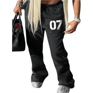 imageSOLY HUX Womens Sweatpants Number Graphic Drawstring Waist Baggy Straight Leg PantsBlack Letter