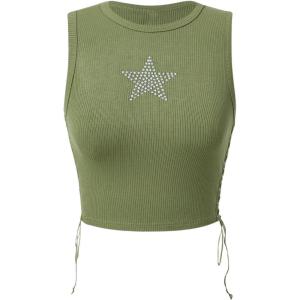 imageSOLY HUX Womens Tank Tops Y2K Sleeveless Ribbed Star Crop Tank Top Summer Going Out TopsArmy Green