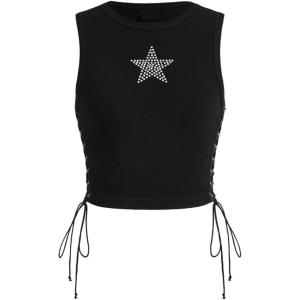 imageSOLY HUX Womens Tank Tops Y2K Sleeveless Ribbed Star Crop Tank Top Summer Going Out TopsBlack Rhinestone
