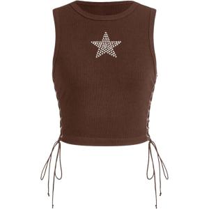 imageSOLY HUX Womens Tank Tops Y2K Sleeveless Ribbed Star Crop Tank Top Summer Going Out TopsCoffee Brown