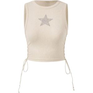 imageSOLY HUX Womens Tank Tops Y2K Sleeveless Ribbed Star Crop Tank Top Summer Going Out TopsLight Beige