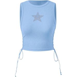 imageSOLY HUX Womens Tank Tops Y2K Sleeveless Ribbed Star Crop Tank Top Summer Going Out TopsLight Blue