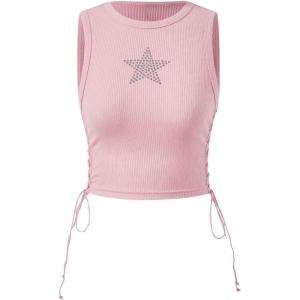 imageSOLY HUX Womens Tank Tops Y2K Sleeveless Ribbed Star Crop Tank Top Summer Going Out TopsLight Pink