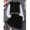 imageSOLY HUX Girls Casual 2 Piece Outfits Color Block Letter Varsity Jacket and Pleated Skirt SetBlack Letter