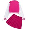 imageSOLY HUX Girls Casual 2 Piece Outfits Color Block Letter Varsity Jacket and Pleated Skirt SetHotpink Letter