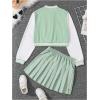 imageSOLY HUX Girls Casual 2 Piece Outfits Color Block Letter Varsity Jacket and Pleated Skirt SetMint Green Letter