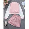 imageSOLY HUX Girls Casual 2 Piece Outfits Color Block Letter Varsity Jacket and Pleated Skirt SetPink Letter