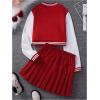 imageSOLY HUX Girls Casual 2 Piece Outfits Color Block Letter Varsity Jacket and Pleated Skirt SetRed Letter