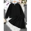 imageSOLY HUX Girls Sweatsuit Letter Graphic Collared Long Sleeve Sweatshirt Pleated Skirts Fall 2 Piece OutfitsBlack Letter