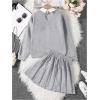 imageSOLY HUX Girls Sweatsuit Letter Graphic Collared Long Sleeve Sweatshirt Pleated Skirts Fall 2 Piece OutfitsLight Grey