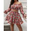imageSOLY HUX Womens 2 Piece Outfits Plus Size Floral Print Off Shoulder Crop Top and Ruffle Hem Skirt SetMulticoloured