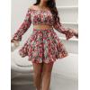 imageSOLY HUX Womens 2 Piece Outfits Plus Size Floral Print Off Shoulder Crop Top and Ruffle Hem Skirt SetMulticoloured