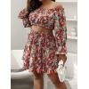 imageSOLY HUX Womens 2 Piece Outfits Plus Size Floral Print Off Shoulder Crop Top and Ruffle Hem Skirt SetMulticoloured