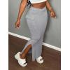 imageSOLY HUX Womens High Waisted Bodycon Long Skirts Side Slit Skinny Summer Maxi SkirtsPure Grey
