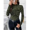 imageSOLY HUX Womens Leopard Print Tops Mock Neck Long Sleeve Going Out Tops Y2K Fitted Shirt Mesh Cheetah Print TopArmy Green Leopard
