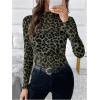 imageSOLY HUX Womens Leopard Print Tops Mock Neck Long Sleeve Going Out Tops Y2K Fitted Shirt Mesh Cheetah Print TopArmy Green Leopard