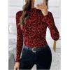 imageSOLY HUX Womens Leopard Print Tops Mock Neck Long Sleeve Going Out Tops Y2K Fitted Shirt Mesh Cheetah Print TopBurgundy Leopard
