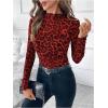 imageSOLY HUX Womens Leopard Print Tops Mock Neck Long Sleeve Going Out Tops Y2K Fitted Shirt Mesh Cheetah Print TopBurgundy Leopard