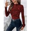 imageSOLY HUX Womens Leopard Print Tops Mock Neck Long Sleeve Going Out Tops Y2K Fitted Shirt Mesh Cheetah Print TopBurgundy Leopard