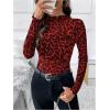 imageSOLY HUX Womens Leopard Print Tops Mock Neck Long Sleeve Going Out Tops Y2K Fitted Shirt Mesh Cheetah Print TopBurgundy Leopard