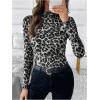imageSOLY HUX Womens Leopard Print Tops Mock Neck Long Sleeve Going Out Tops Y2K Fitted Shirt Mesh Cheetah Print TopGrey Leopard