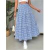 imageSOLY HUX Womens Maxi Skirt Elastic High Waist Ruffle Hem Casual Long SkirtsBlue Plaid