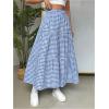 imageSOLY HUX Womens Maxi Skirt Elastic High Waist Ruffle Hem Casual Long SkirtsBlue Plaid