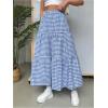 imageSOLY HUX Womens Maxi Skirt Elastic High Waist Ruffle Hem Casual Long SkirtsBlue Plaid