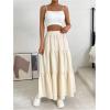 imageSOLY HUX Womens Maxi Skirt Elastic High Waist Ruffle Hem Casual Long SkirtsPlain Apricot