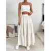 imageSOLY HUX Womens Maxi Skirt Elastic High Waist Ruffle Hem Casual Long SkirtsPlain White