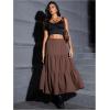 imageSOLY HUX Womens Maxi Skirt Elastic High Waist Ruffle Hem Casual Long SkirtsSolid Coffee Brown