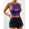 imageSOLY HUX Womens Metallic Crop Tank Top Crew Neck Sleeveless Slim Fit Party Club TopsSolid Purple