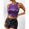 imageSOLY HUX Womens Metallic Crop Tank Top Crew Neck Sleeveless Slim Fit Party Club TopsSolid Purple
