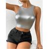 imageSOLY HUX Womens Metallic Crop Tank Top Crew Neck Sleeveless Slim Fit Party Club TopsSolid Silver