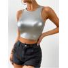 imageSOLY HUX Womens Metallic Crop Tank Top Crew Neck Sleeveless Slim Fit Party Club TopsSolid Silver