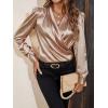 imageSOLY HUX Womens Satin Silk Blouses Wrap V Neck Puff Long Sleeve Shirts Casual Office Work TopsPure Champagne