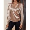 imageSOLY HUX Womens Satin Silk Blouses Wrap V Neck Puff Long Sleeve Shirts Casual Office Work TopsPure Champagne