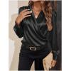 imageSOLY HUX Womens Satin Silk Blouses Wrap V Neck Puff Long Sleeve Shirts Casual Office Work TopsSolid Black