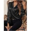 imageSOLY HUX Womens Satin Silk Blouses Wrap V Neck Puff Long Sleeve Shirts Casual Office Work TopsSolid Black