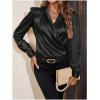 imageSOLY HUX Womens Satin Silk Blouses Wrap V Neck Puff Long Sleeve Shirts Casual Office Work TopsSolid Black
