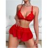 imageSOLY HUX Womens Sexy Lingerie Set 3 Piece Lace Bralette Mini Skirt with Thongs Babydoll SetsPlain Red