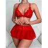 imageSOLY HUX Womens Sexy Lingerie Set 3 Piece Lace Bralette Mini Skirt with Thongs Babydoll SetsPlain Red