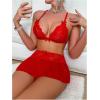 imageSOLY HUX Womens Sexy Lingerie Set 3 Piece Lace Bralette Mini Skirt with Thongs Babydoll SetsPlain Red