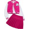 imageSOLY HUX Girls Casual 2 Piece Outfits Color Block Letter Varsity Jacket and Pleated Skirt SetHotpink Letter